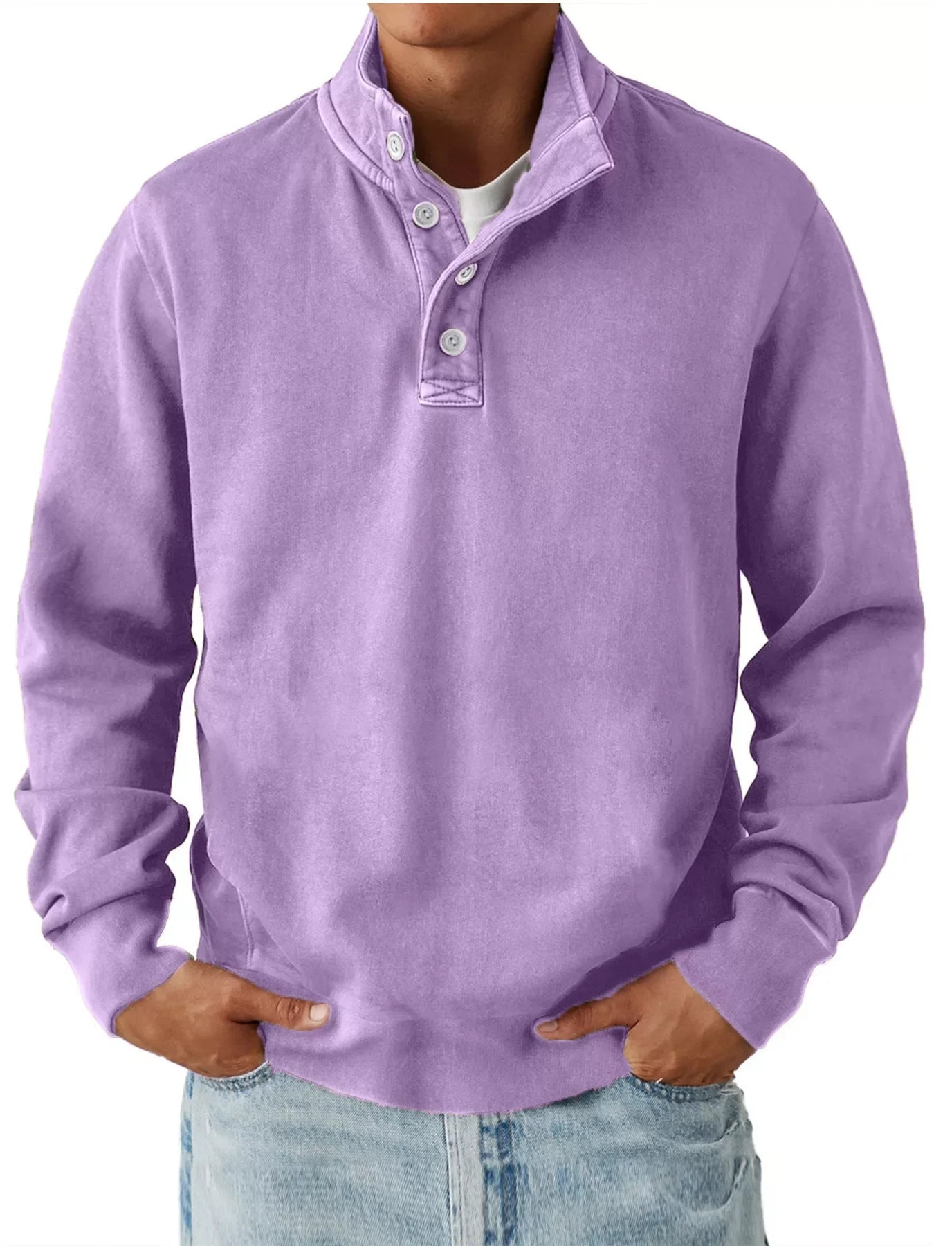 Button Detail Long Sleeve Sweatshirt Cotton Blend