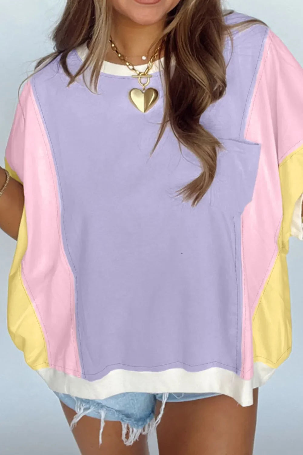 Block Patchwork Oversized Half Sleeve Relaxed T Shirt - Southern Shores Clothing