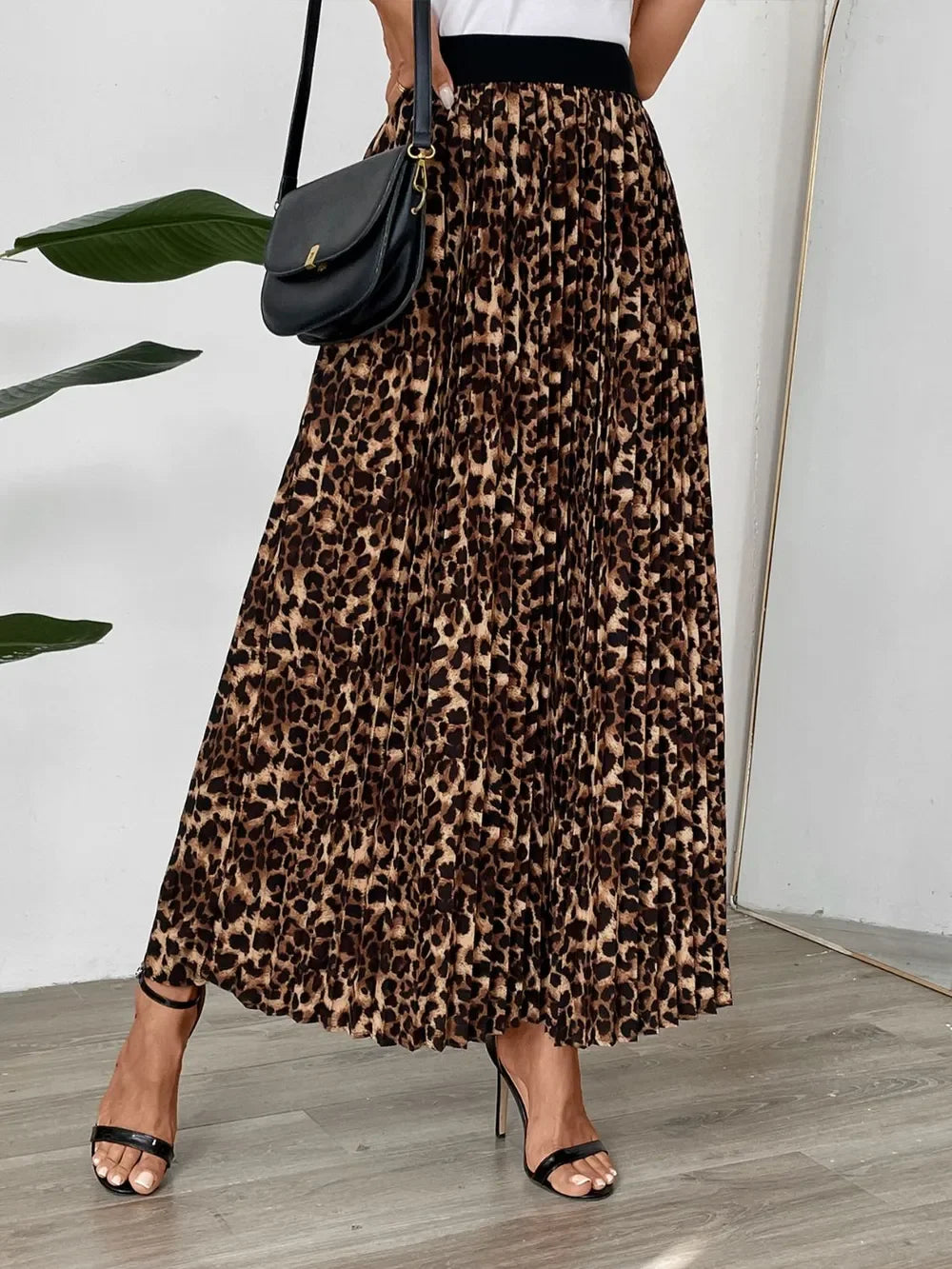 Flowing Leopard Print Pleated Maxi Skirt - Southern Shores Clothing