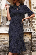 Perfee Polka Dot Tie Front Ruffled Midi Dress - Southern Shores Clothing