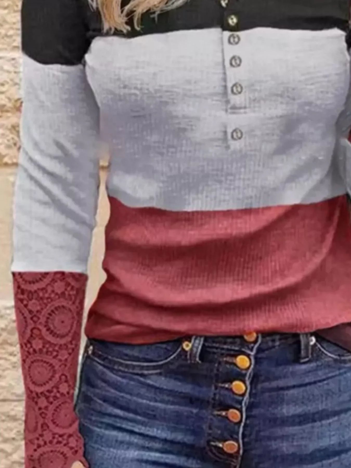 Block Lace Detail Half Button Knit Shirt - Southern Shores Clothing