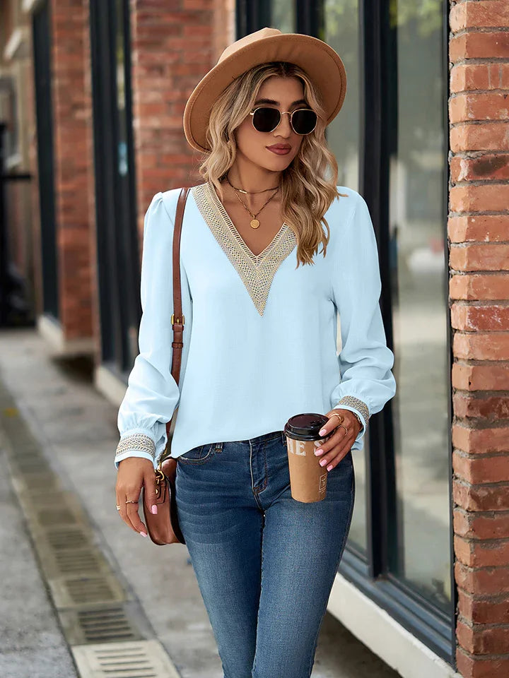 V Neck Long Sleeve Blouse For Everyday Coastal Style - Southern Shores Clothing