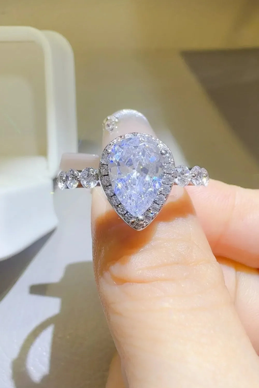 2 Carat Pear-Cut Moissanite Sterling Silver Ring With Halo - Southern Shores Clothing