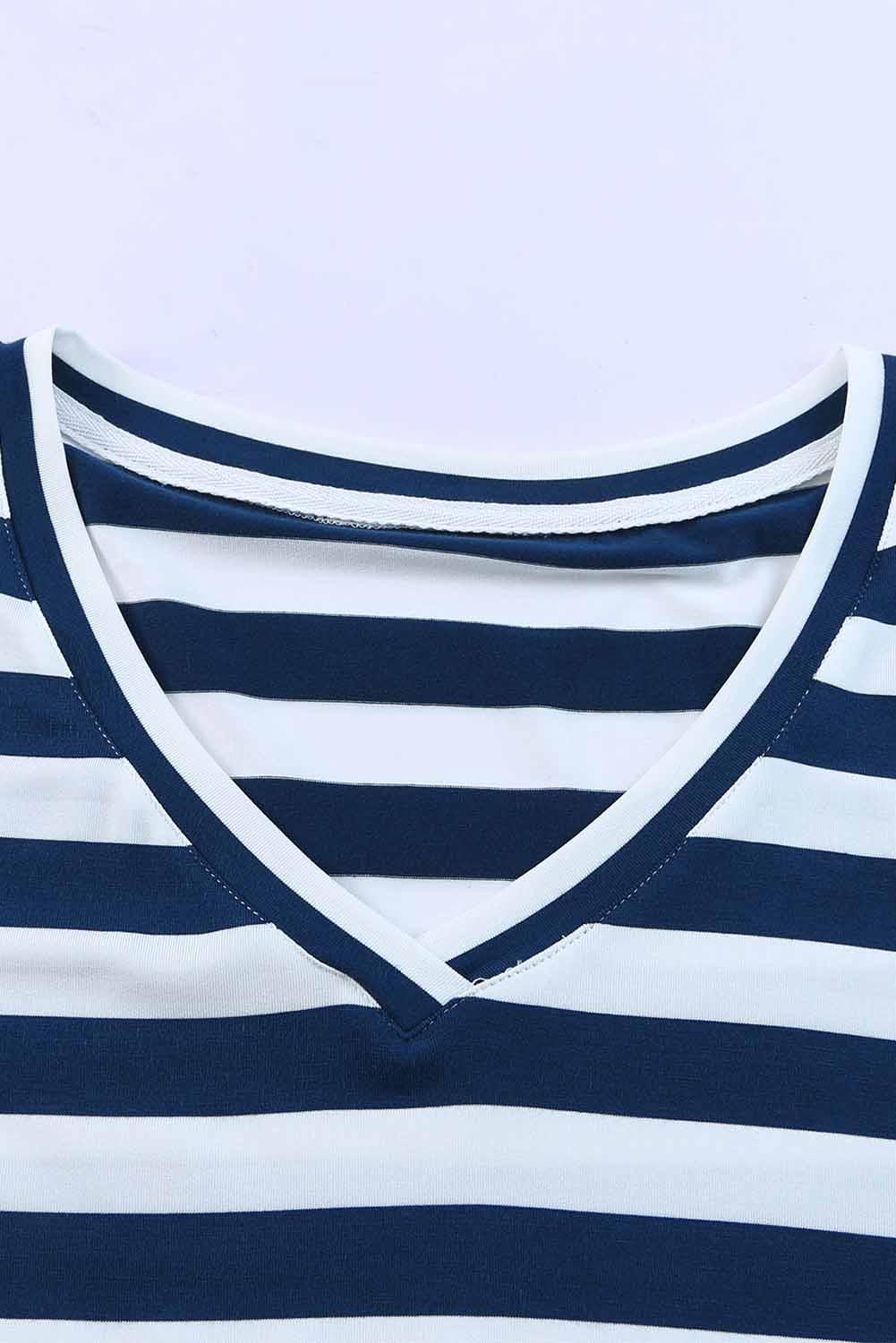 Striped V-Neck Short Sleeve Side Slit Dress - Southern Shores Clothing