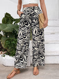 Printed Wide Leg Pants With Pockets Relaxed Fit - Southern Shores Clothing
