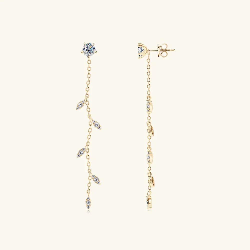 1.38 Carat Moissanite Sterling Silver Leaf Earrings - Southern Shores Clothing