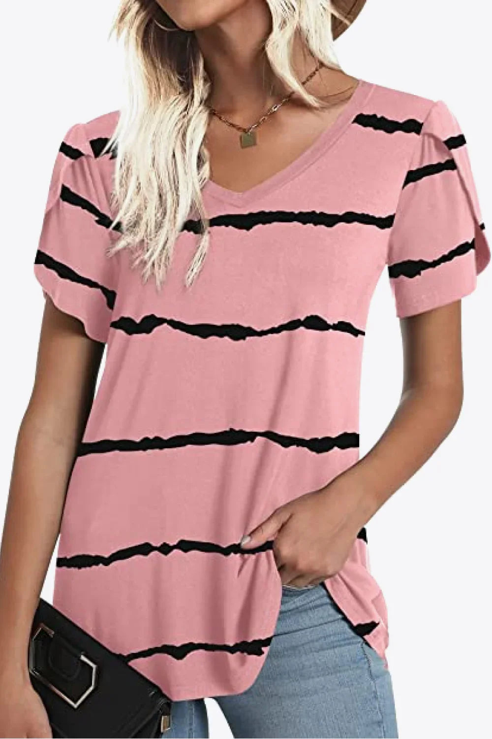 Casual Floral V Neck Blouse With Petal Sleeves - Southern Shores Clothing