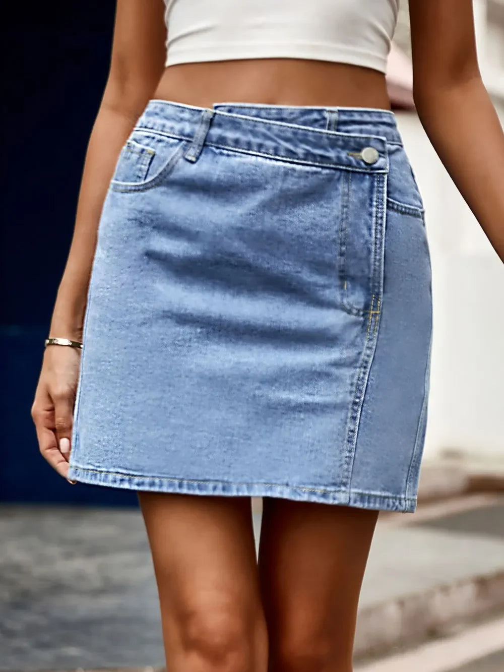 Pocketed High Waist Denim Skirt With Pockets - Southern Shores Clothing