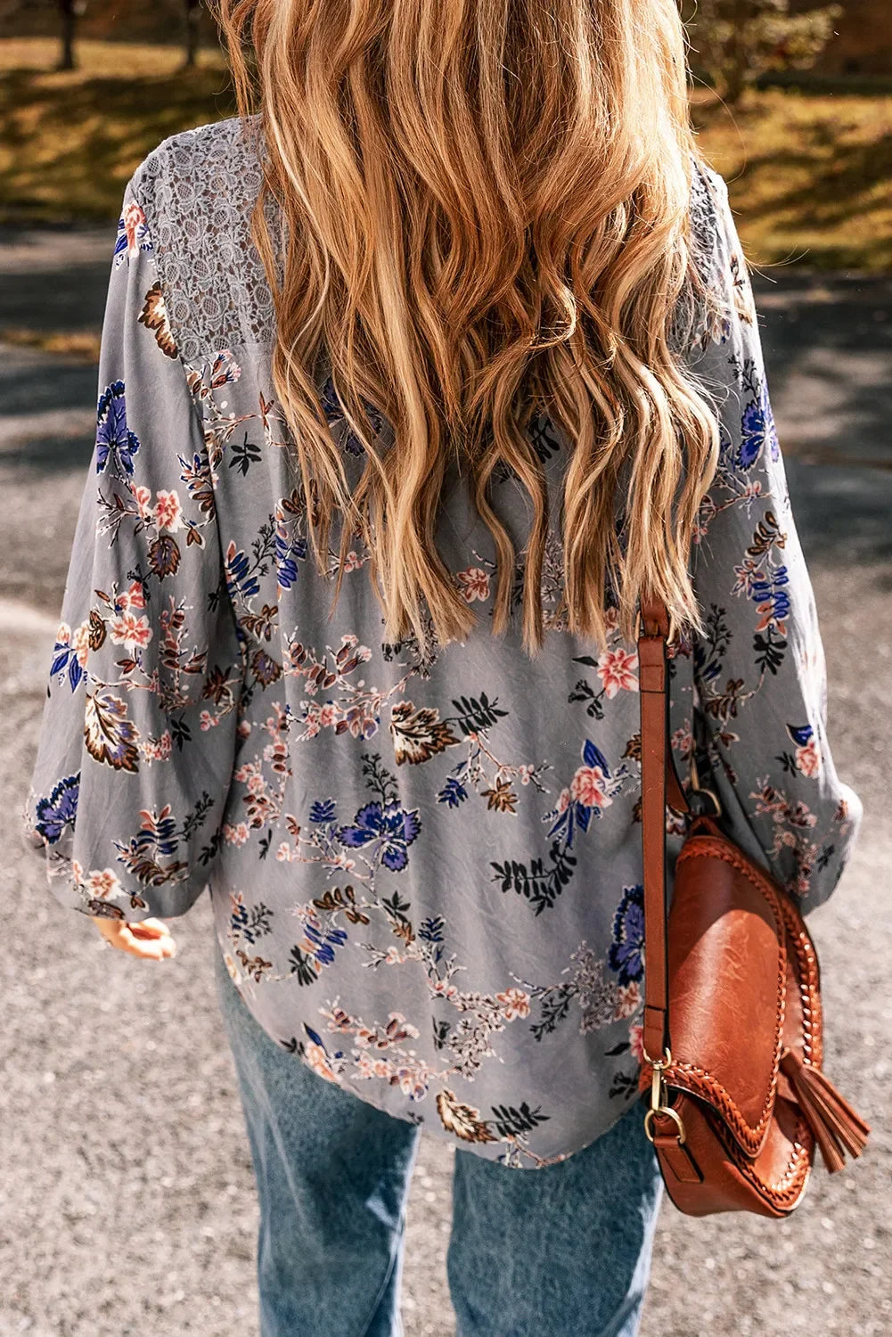 Lace Detail V-Neck Balloon Sleeve Blouse - Southern Shores Clothing