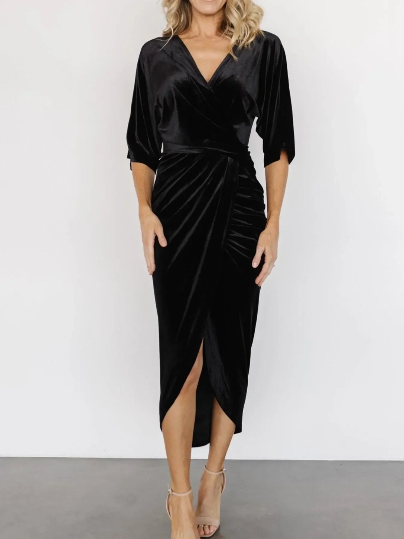 Coastal Ruched Surplice Half Sleeve Dress - Southern Shores Clothing