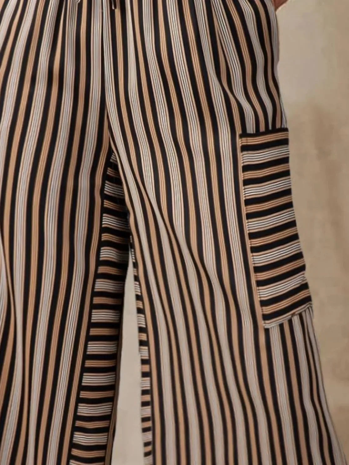 Wide Leg Contrast Striped Pants With Breathable Fabric - Southern Shores Clothing