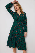 Printed Surplice Neck Long Sleeve Midi Dress