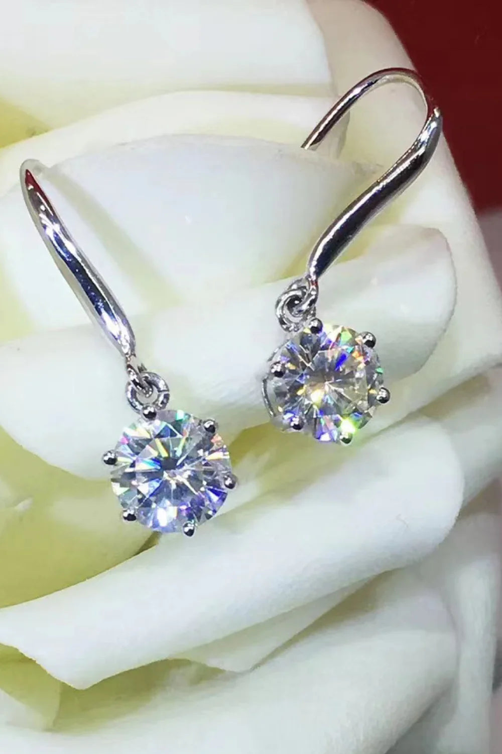 2 Carat Moissanite Drop Earrings Minimalist Six Prong - Southern Shores Clothing