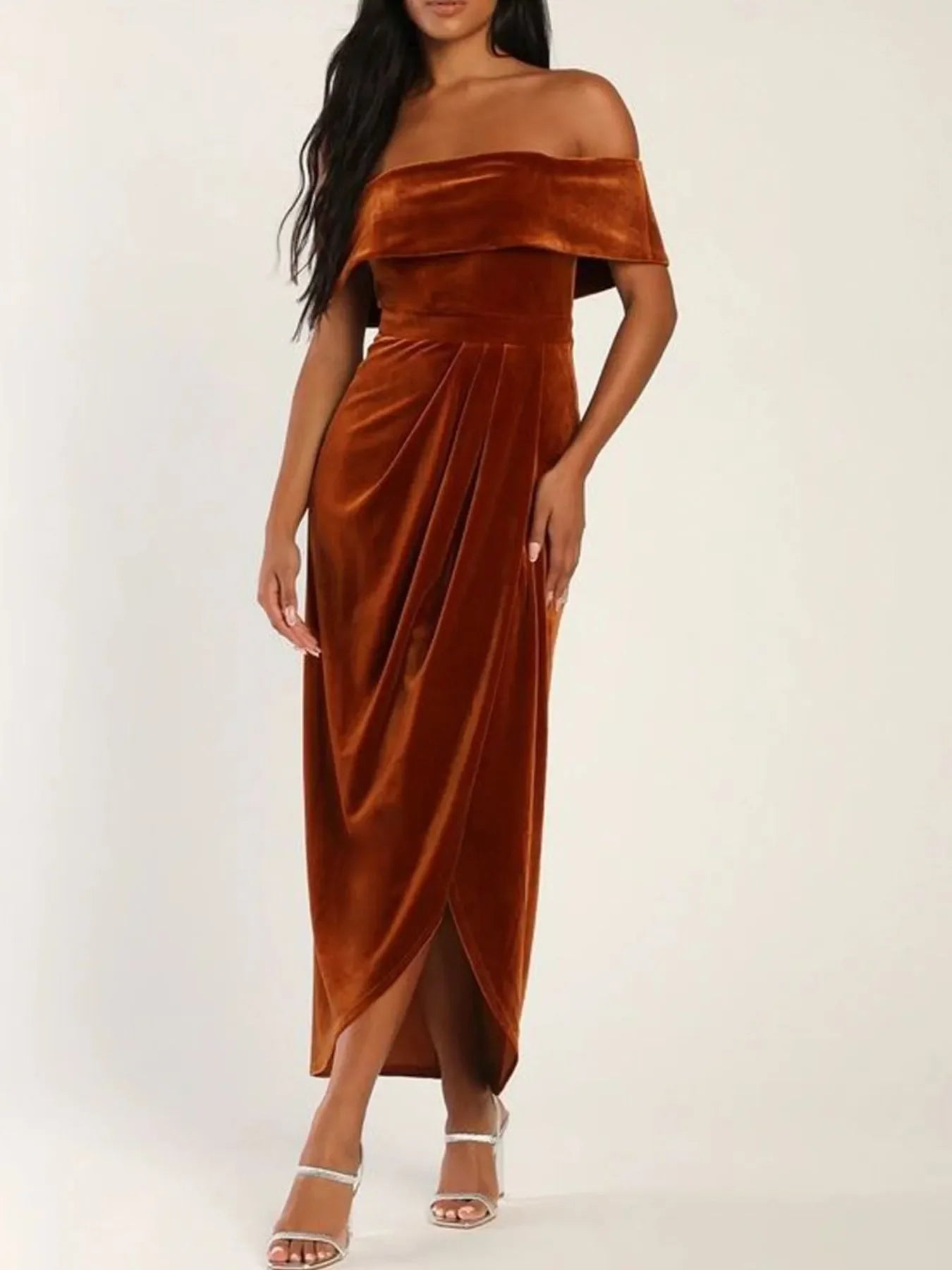 Off Shoulder Wrap Dress With Side Slit Silhouette - Southern Shores Clothing