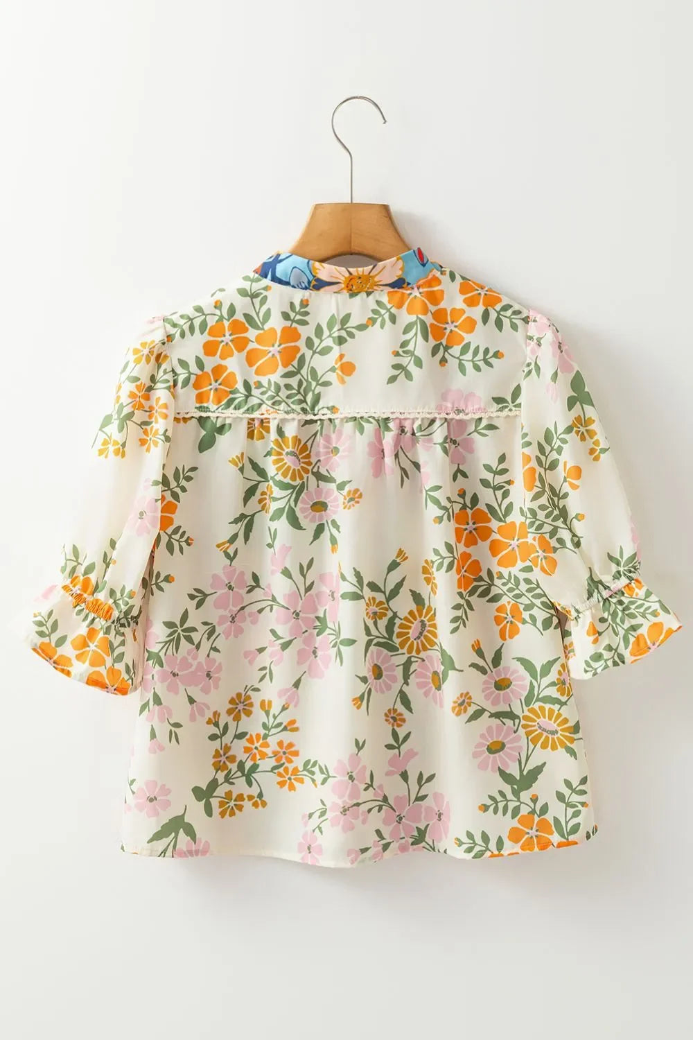 Crochet V Neck Boho Floral Blouse With Half Sleeve Casual - Southern Shores Clothing