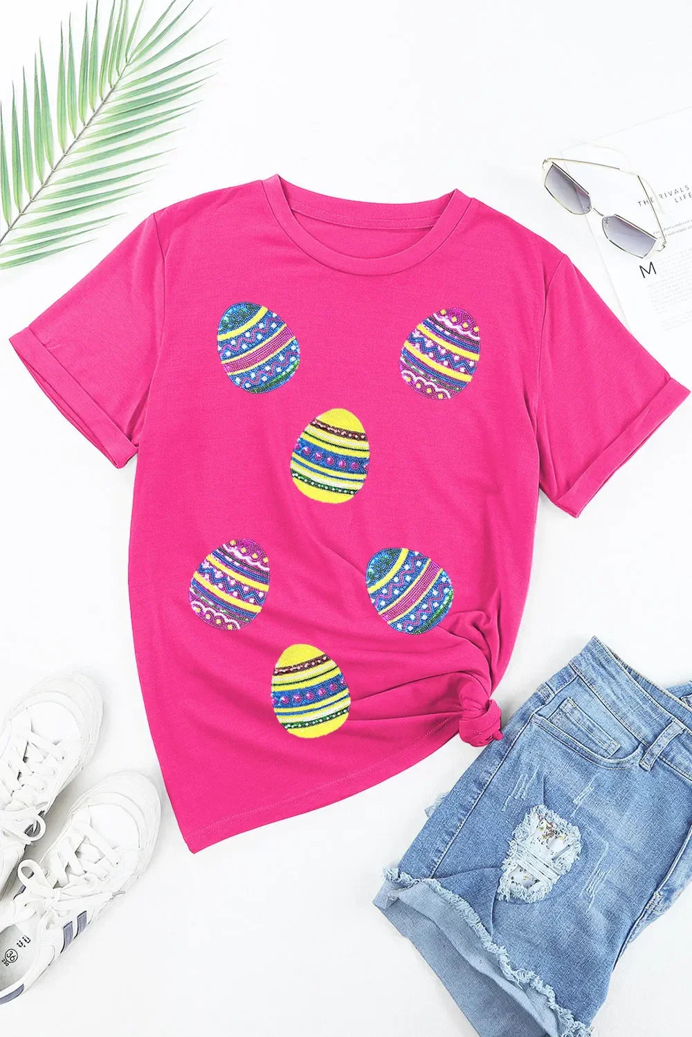 Sequin Easter Egg Short Sleeve T Shirt With Stretch Fabric - Southern Shores Clothing