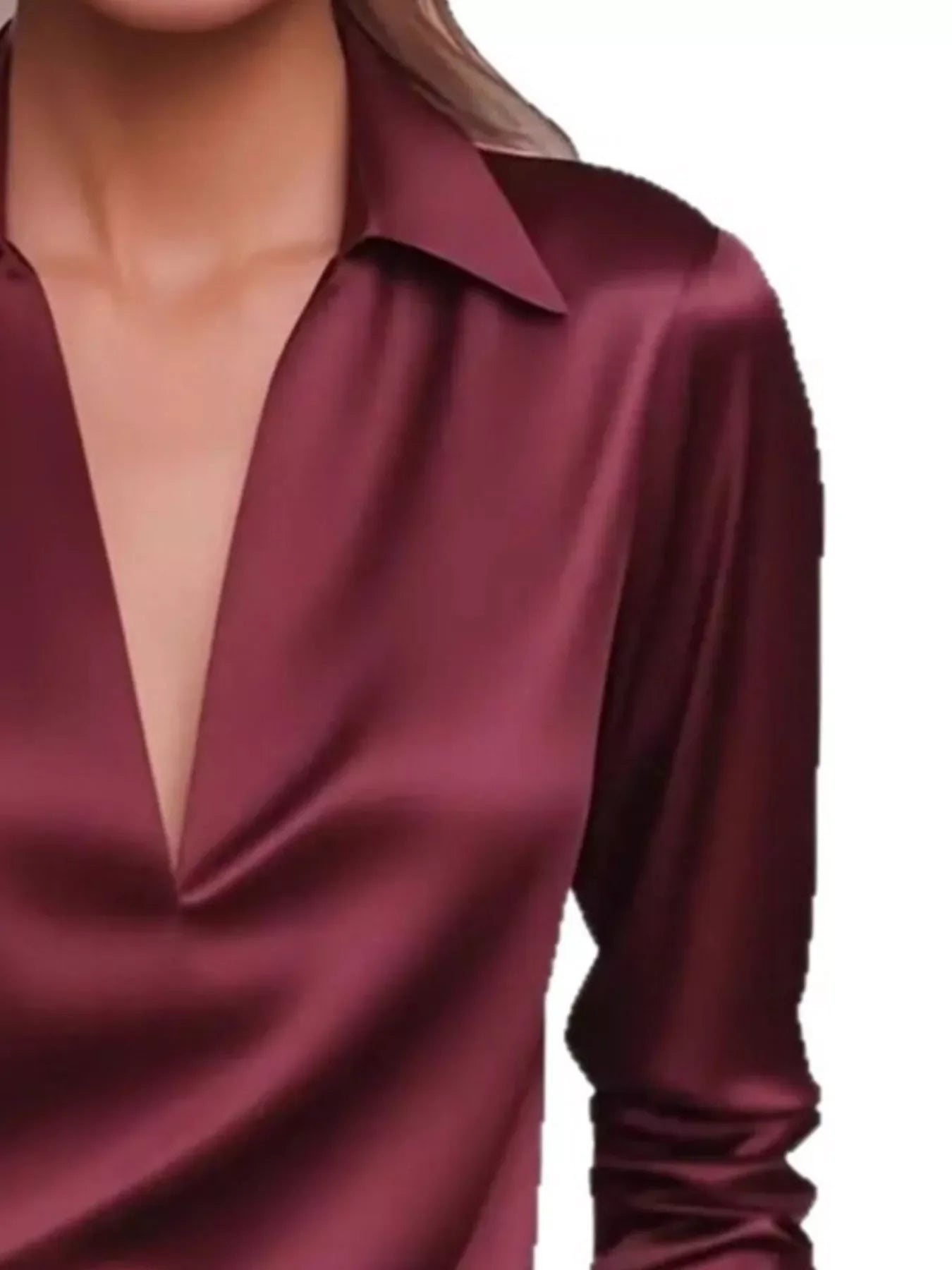 Satin Johnny Collar Long Sleeve Blouse Relaxed Fit - Southern Shores Clothing