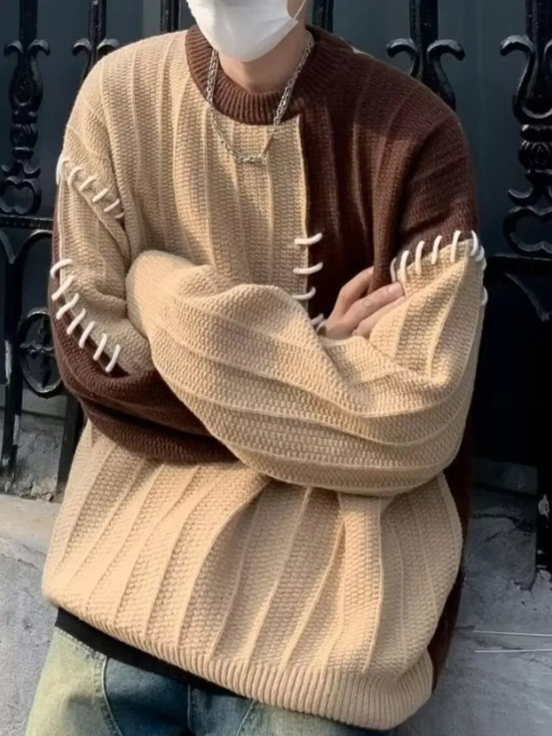 Block Oversized Knit Sweater Polyester Spandex Blend Coastal - Southern Shores Clothing