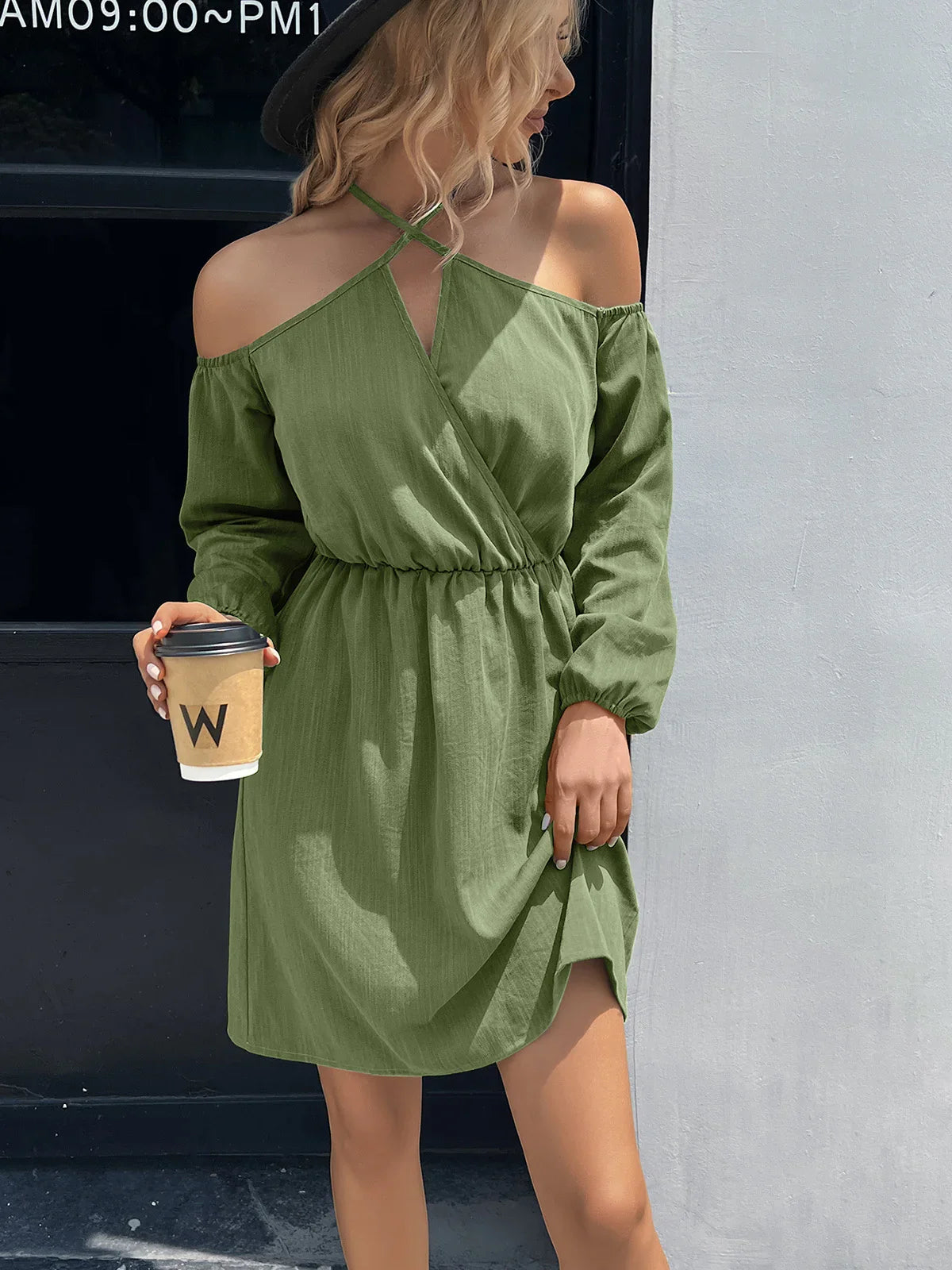 Casual Cold-Shoulder Crisscross Mini Dress Summer - Southern Shores Clothing