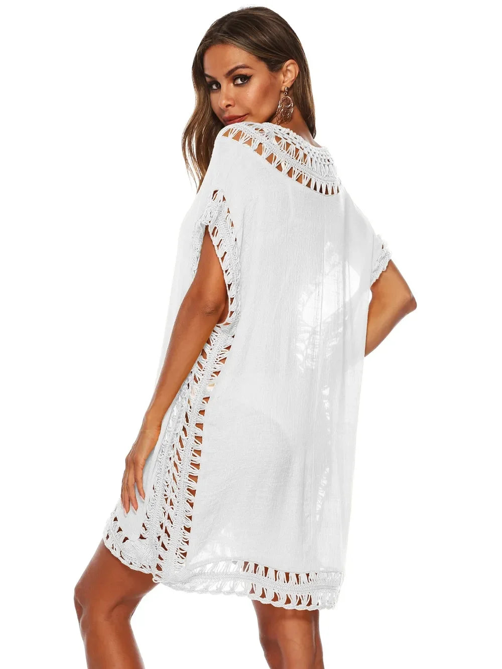 Cutout V-Neck Short Sleeve Cover-Up One Size - Southern Shores Clothing