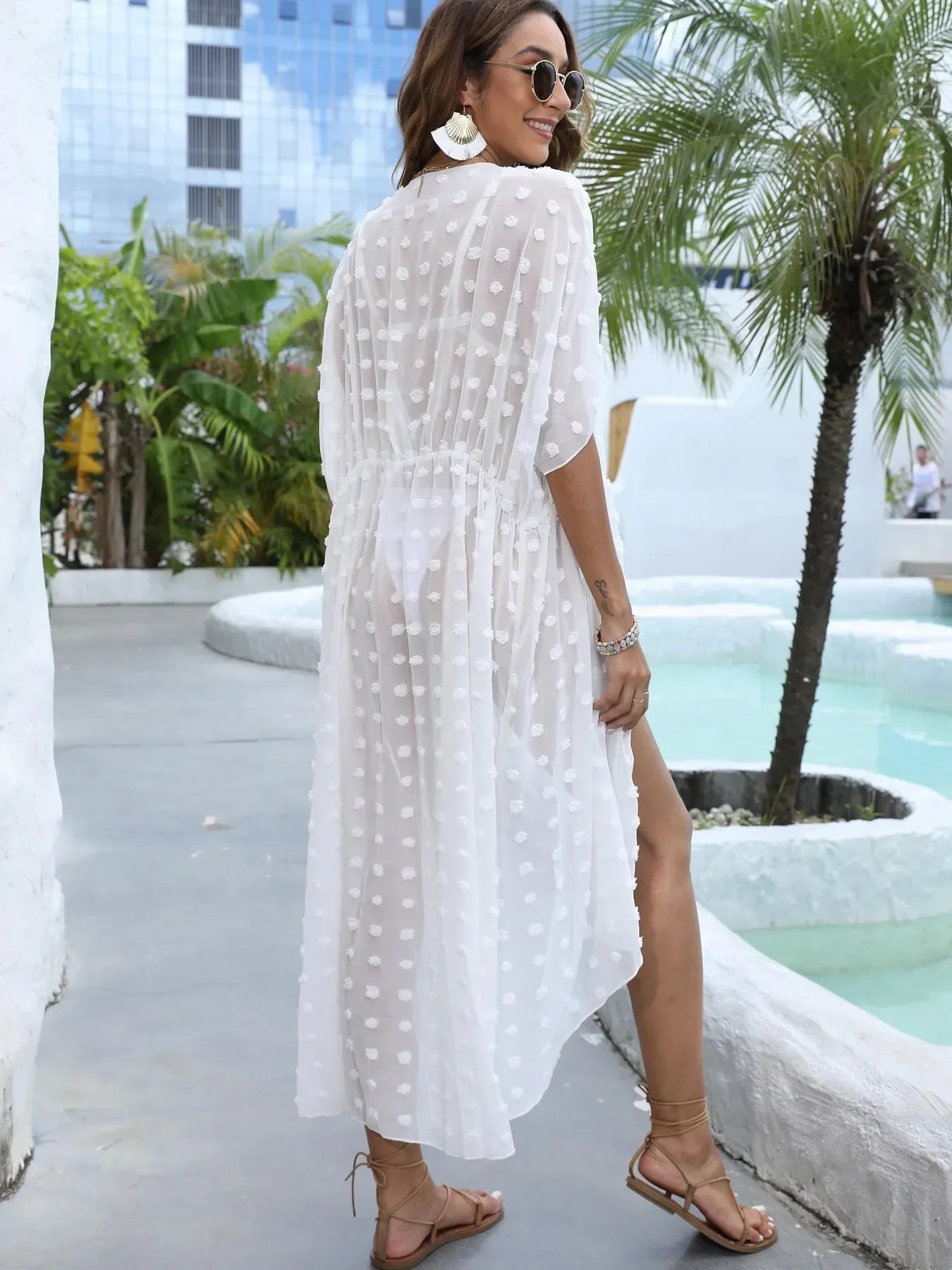 Swiss Dot Sheer Maxi Beach Cover Up Dress One Size - Southern Shores Clothing