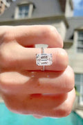 Platinum-Plated Moissanite Ring With Emerald-Cut Center Stone - Southern Shores Clothing