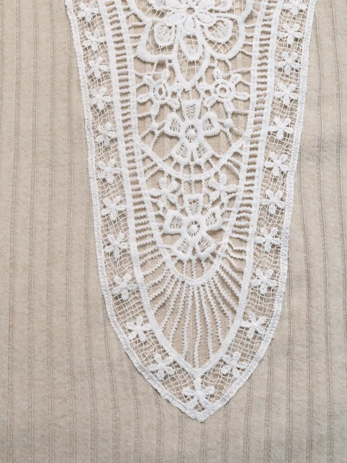 Lace Detail Ribbed Knit Long Sleeve T-Shirt - Southern Shores Clothing