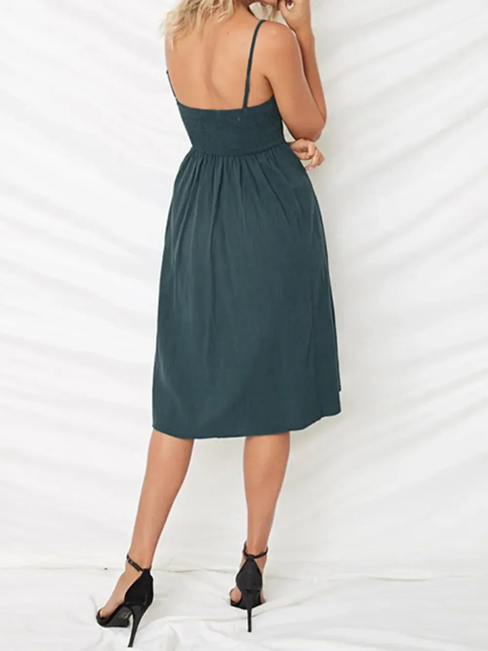 Cutout Smocked Sweetheart Neck Cami Dress - Southern Shores Clothing