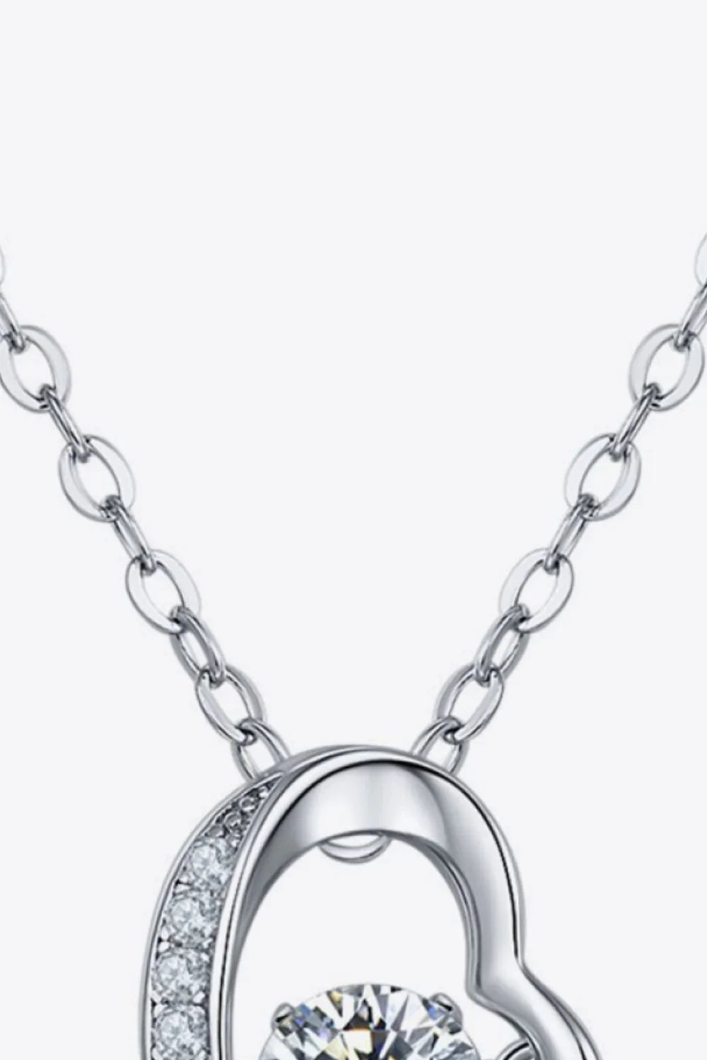 Sterling Silver Moissanite Heart Crescent Pendant Necklace - Southern Shores Clothing