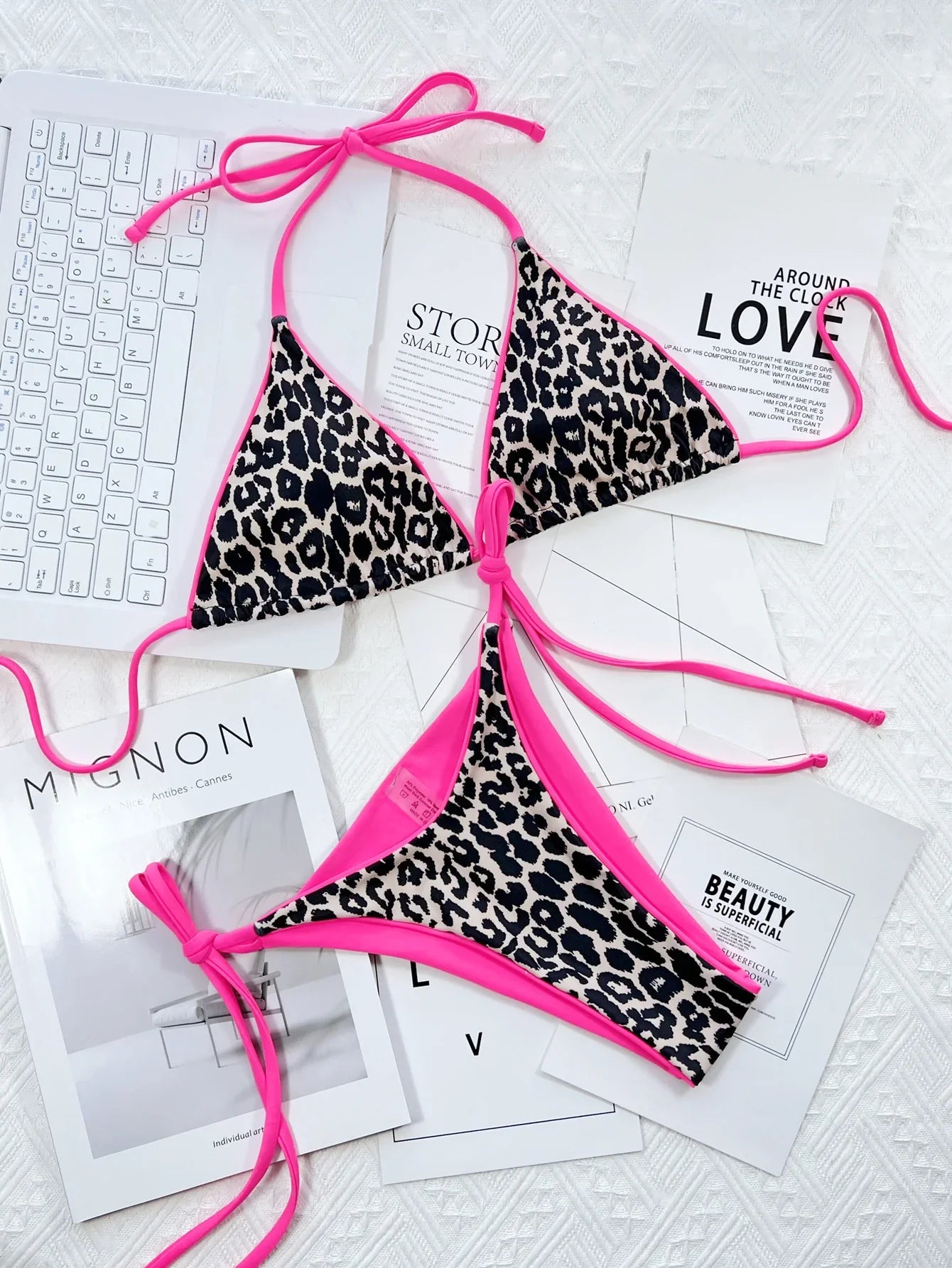 Leopard Print Halter Tie Side Bikini Stretchy - Southern Shores Clothing