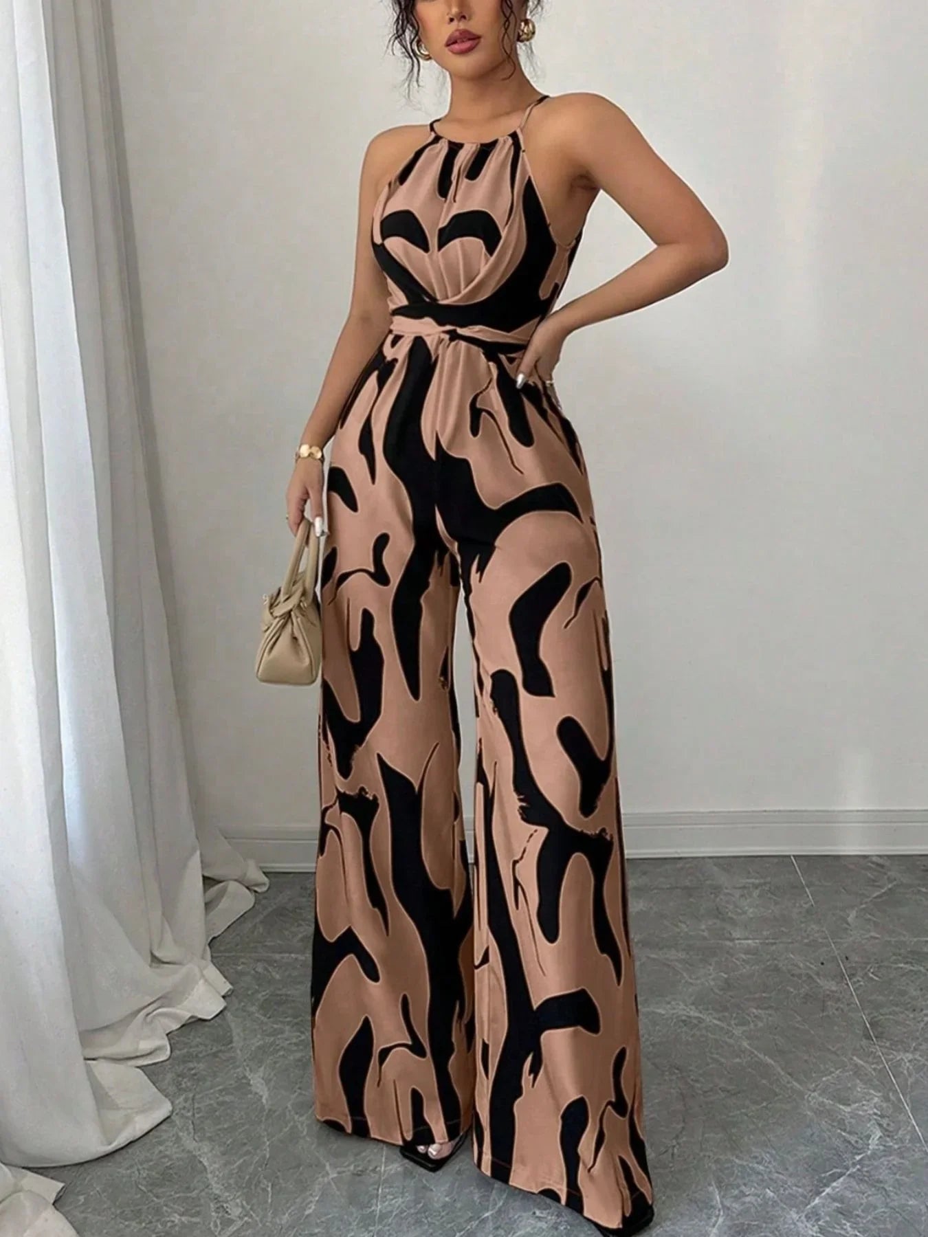 Abstract Print Sleeveless Wide Leg Jumpsuit - Southern Shores Clothing