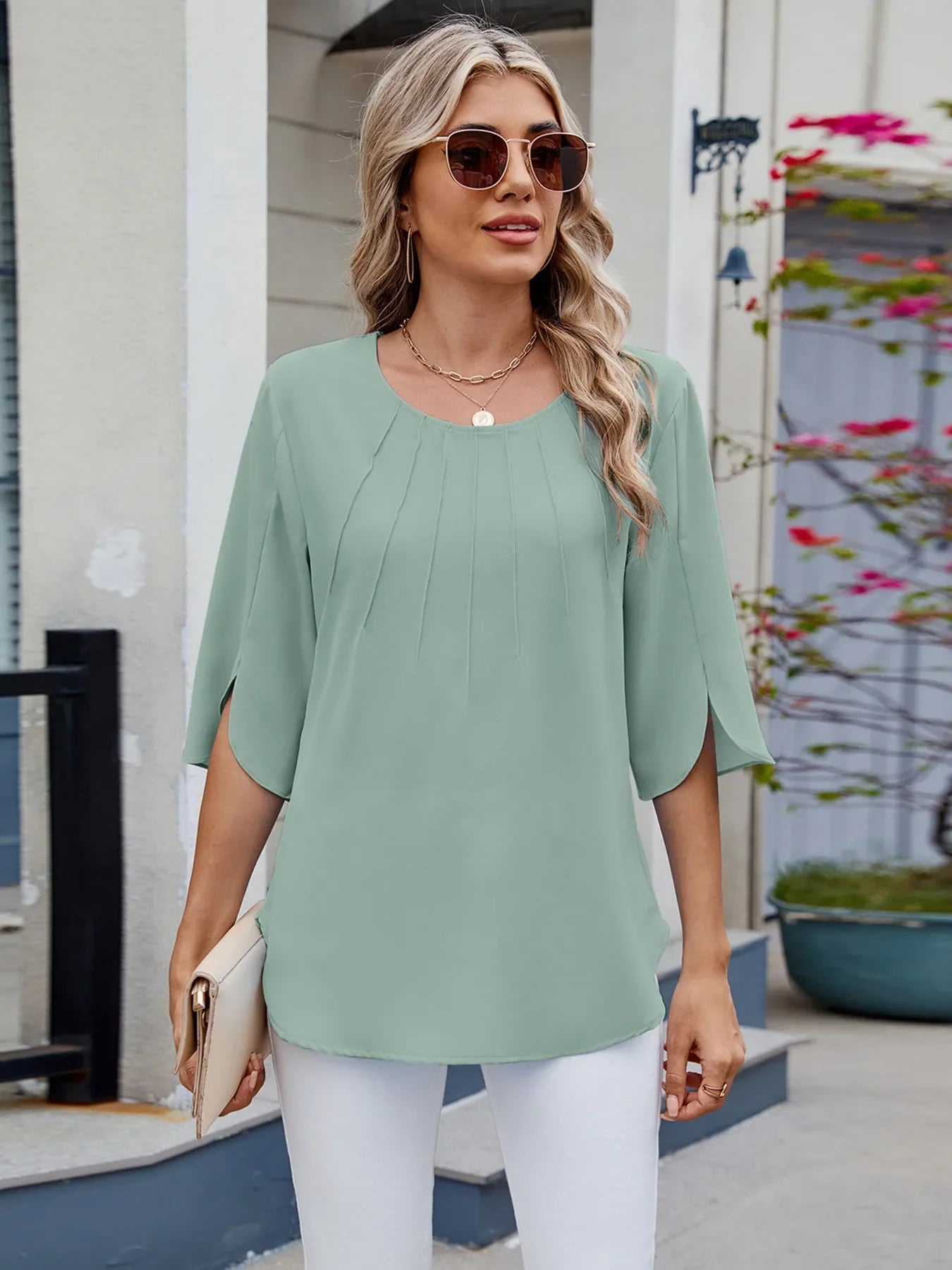 Casual Round Neck Half Sleeve Blouse For Everyday Wear - Southern Shores Clothing