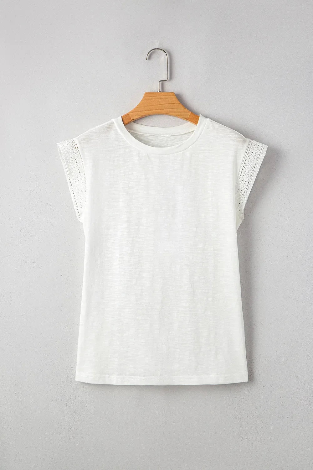 Lace Patchwork Cap Sleeve Round Neck T Shirt - Southern Shores Clothing