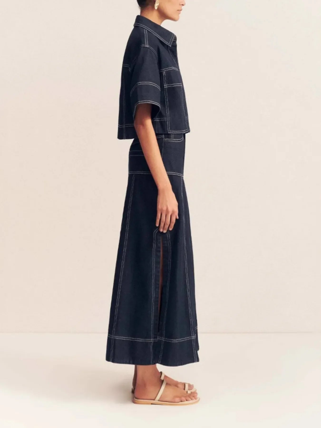 High-Waist Denim Maxi Skirt With Side Slit - Southern Shores Clothing