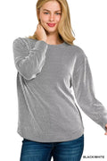 Plus Size Raised Rib Long Sleeve Round Neck T Shirt - Southern Shores Clothing