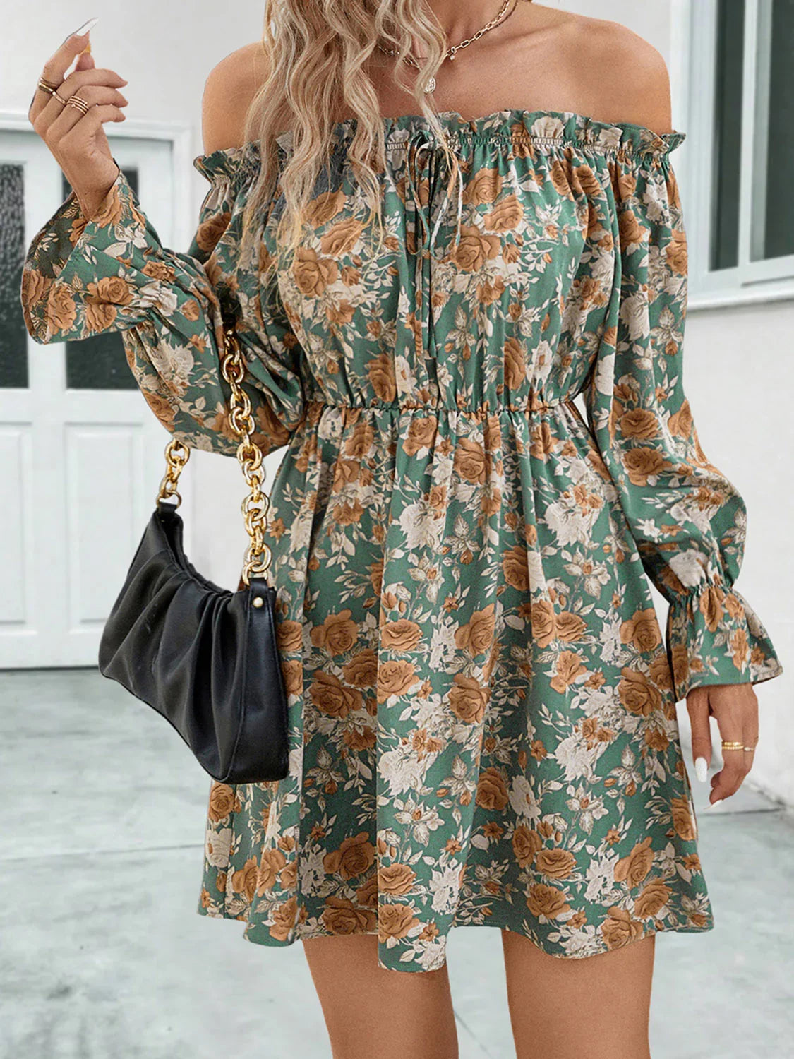 Floral Off-Shoulder Flounce Sleeve Dress - Southern Shores Clothing
