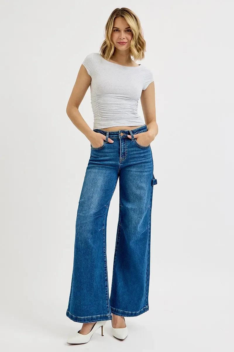 High Rise Patch Wide Leg Jeans Plus Size - Southern Shores Clothing