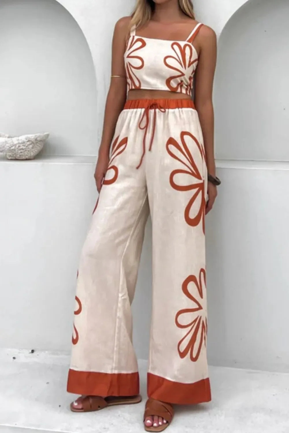 Smocked Square Neck Cami and Pants Set With Floral Print - Southern Shores Clothing
