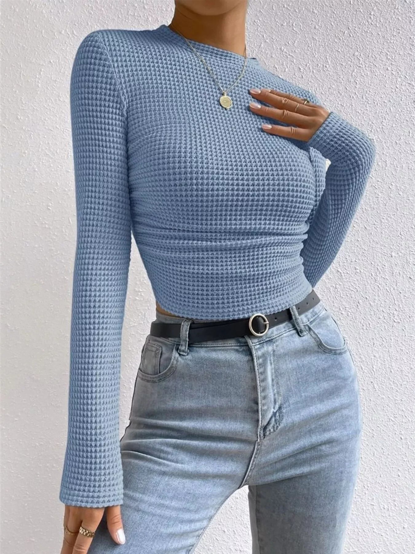 Waffle Knit Long Sleeve T-Shirt - Southern Shores Clothing