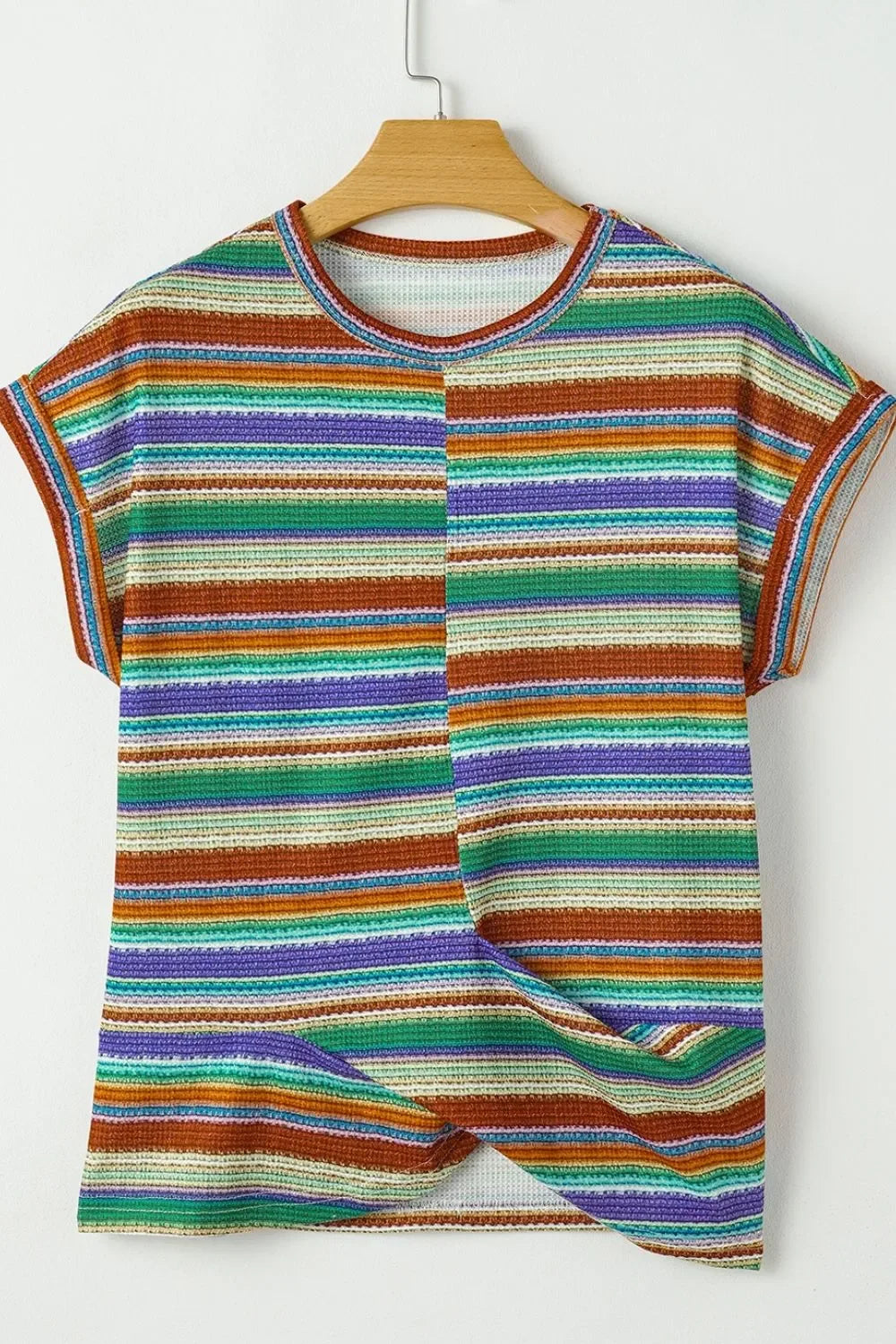 Striped Twist Hem Cap Sleeve Top For Casual Daywear Style - Southern Shores Clothing