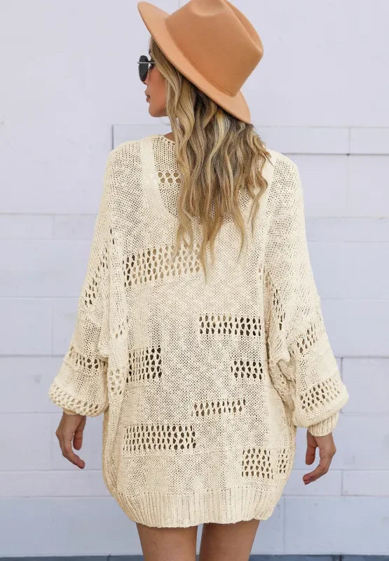 Openwork Open Front Long Sleeve Cardigan - Southern Shores Clothing