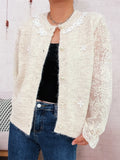 Lace Sleeve Button-Up Cardigan With Ruffled Detail - Southern Shores Clothing