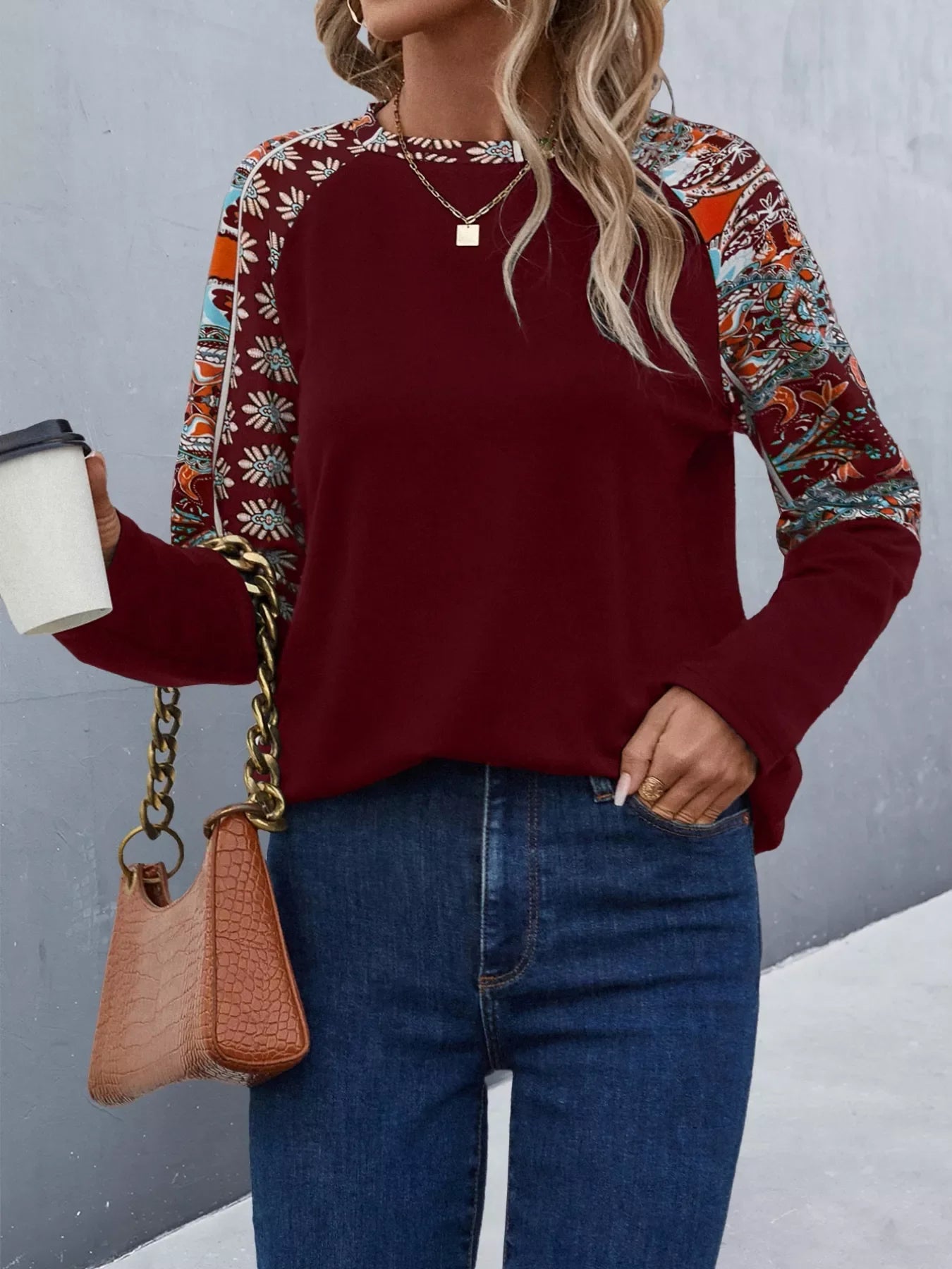 Printed Raglan Sleeve Round Neck T Shirt For Casual Wear - Southern Shores Clothing