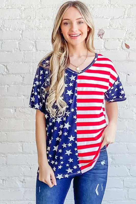 Patriotic Flag Short Sleeve Top With Chest Pocket - Southern Shores Clothing
