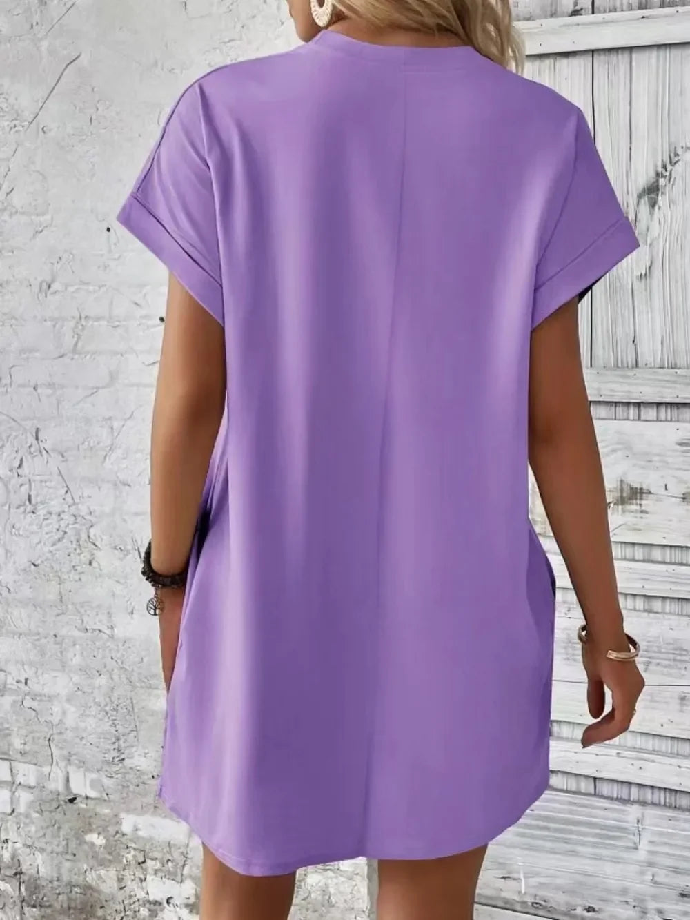 Pocketed Round Neck Short Sleeve Dress - Southern Shores Clothing