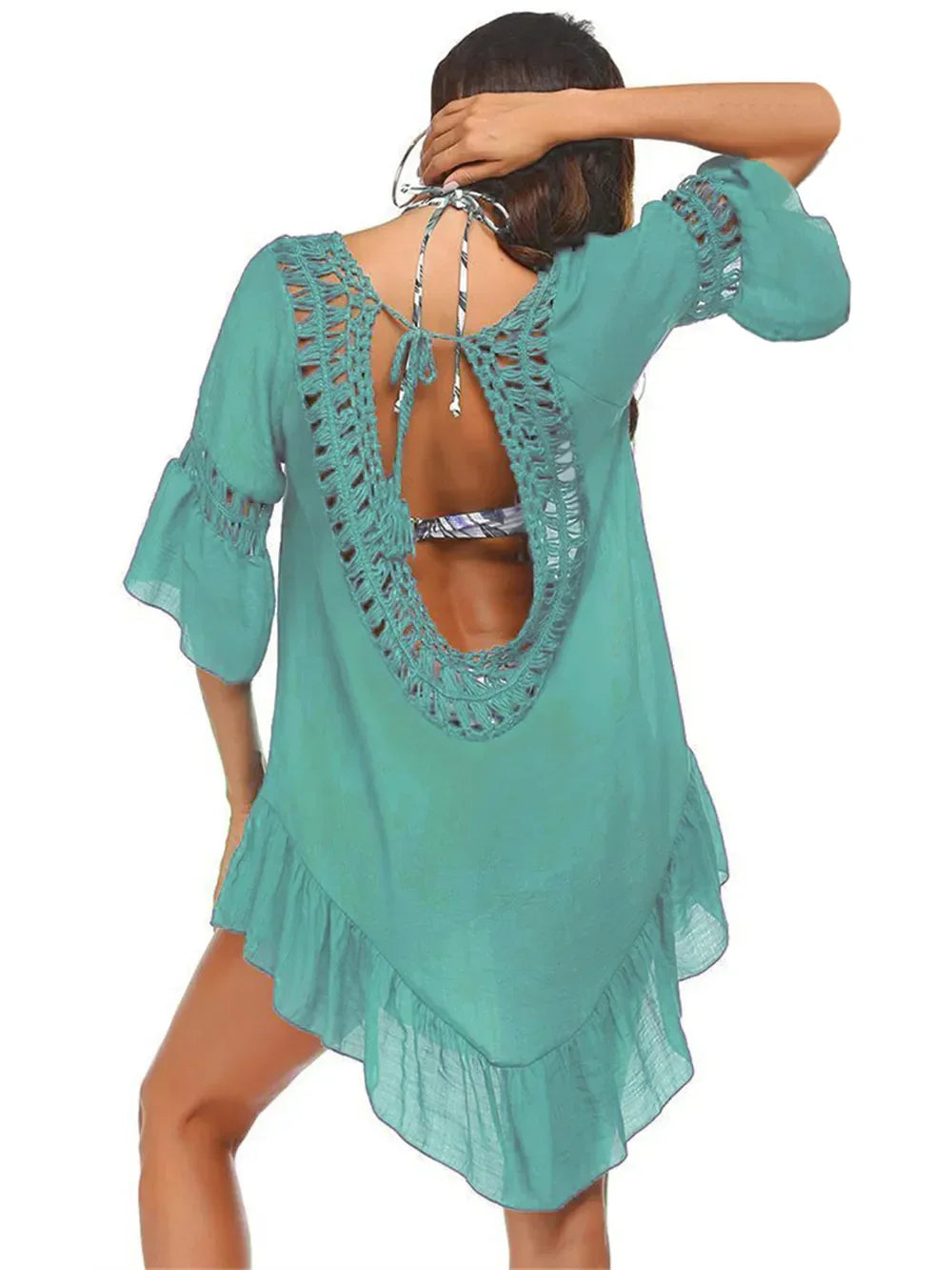 Backless Cutout Three Quarter Sleeve Cover Up One Size - Southern Shores Clothing