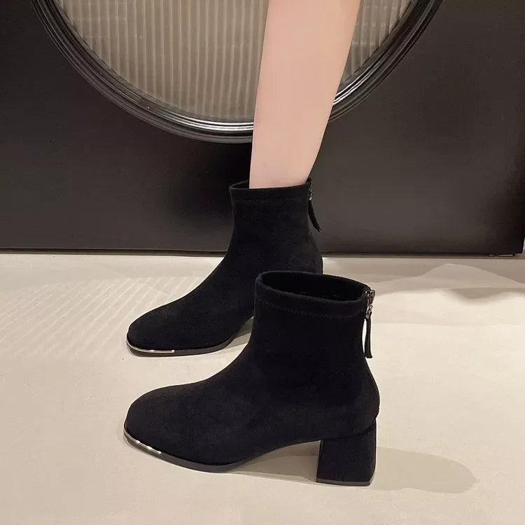 Square Toe Block Low Heel Suede Ankle Boots - Southern Shores Clothing