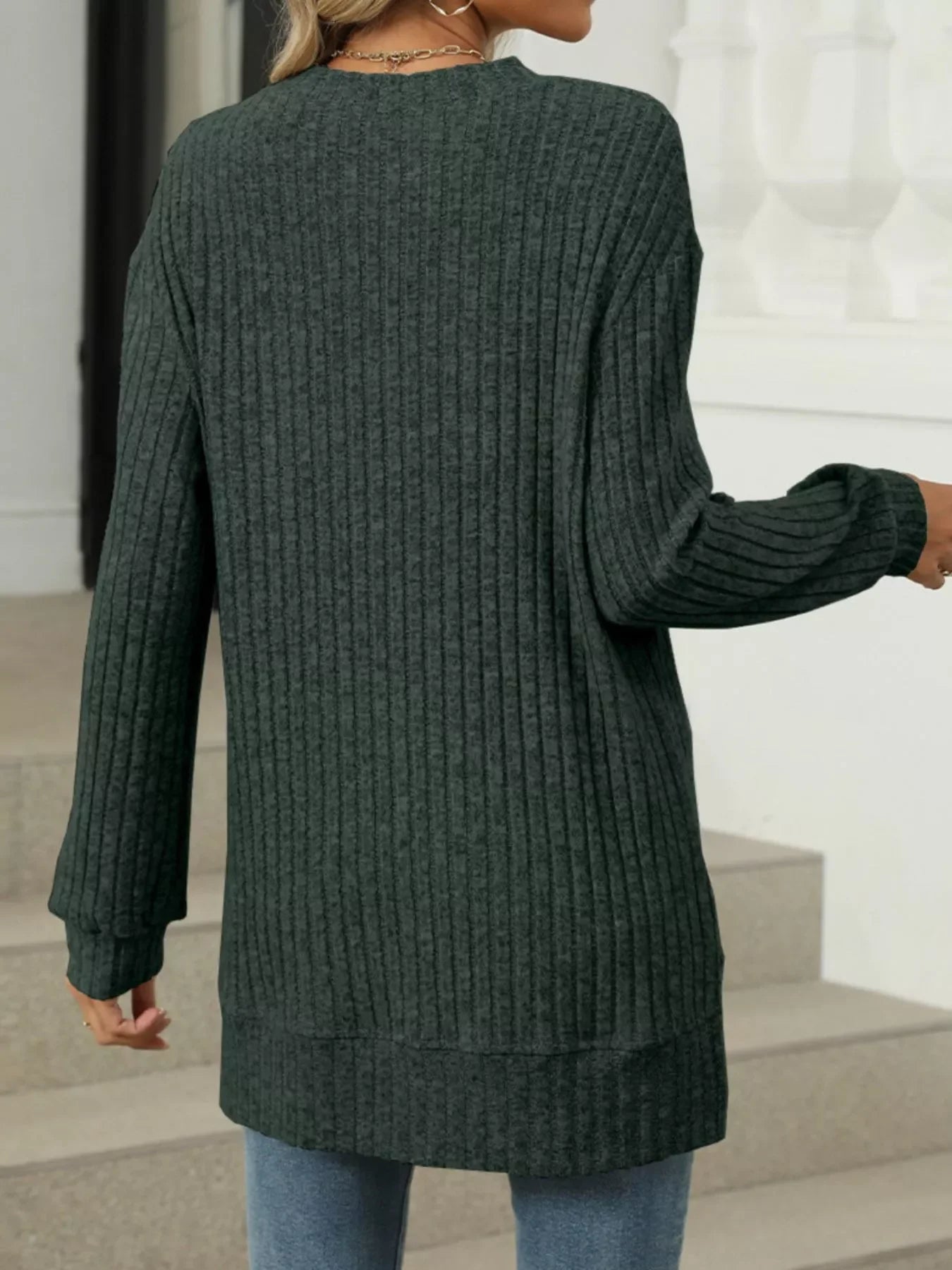 Ribbed Knit Round Neck Sweater - Southern Shores Clothing