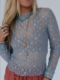 Lace See Through Long Sleeve Blouse With Sheer Detailing - Southern Shores Clothing