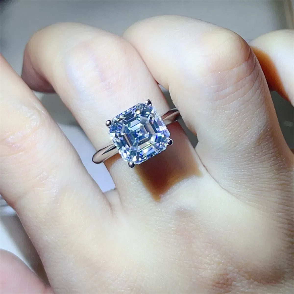 Moissanite Platinum-Plated Sterling Silver Cushion Cut Ring - Southern Shores Clothing
